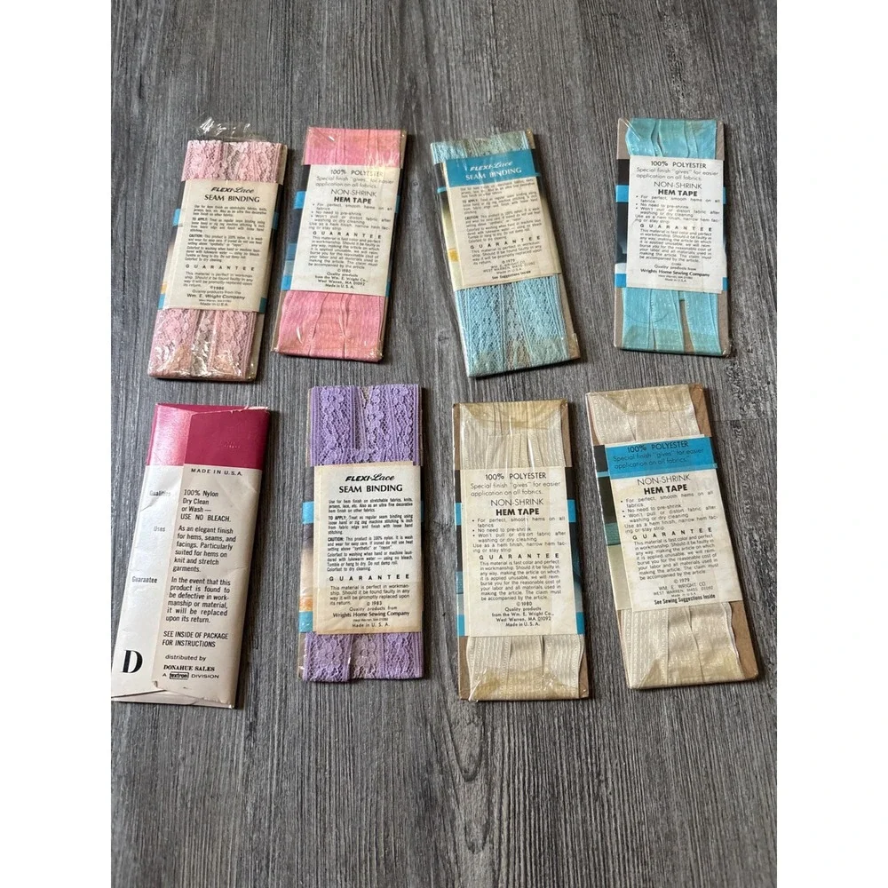 Vintage Wrights Talon Seam Binding Lace Trim Lot 8 Pink Blue Orchid Oyster 3yd